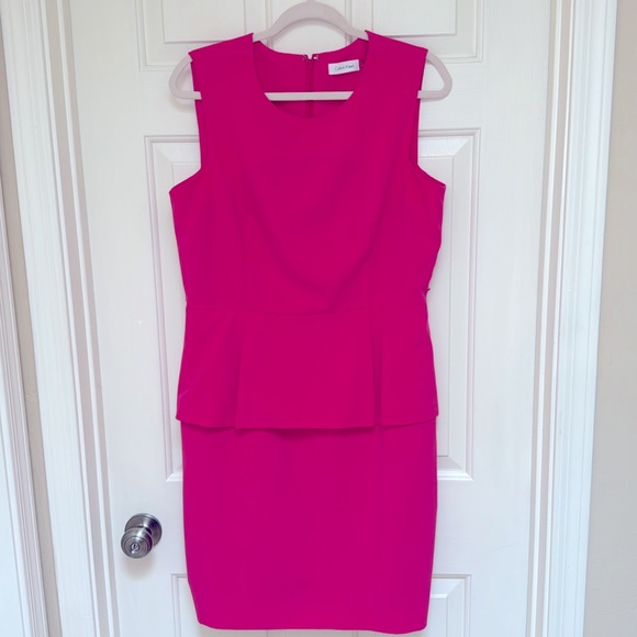 Calvin Klein, Barbie pink, peplum dress size 12. - Picture 3 of 9